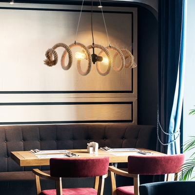 Hemp Rope Spiral Chandelier Light Rustic 2-Light Restaurant Pendant Light Fixture in Black