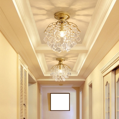 K9 Crystal Branch Flush Mount Light Modernism 1-Light Gold Semi Flush Ceiling Light for Hallway