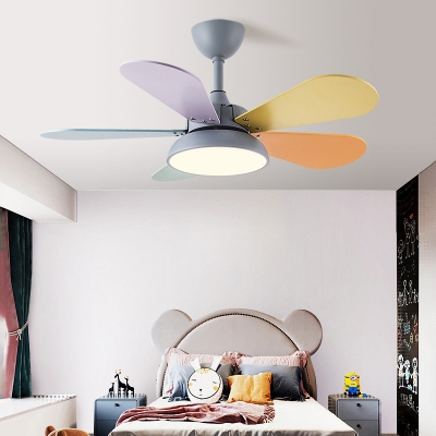 Macaron Round LED Ceiling Fan Lamp Acrylic Childrens Bedroom Semi Flush Mount Light Fixture