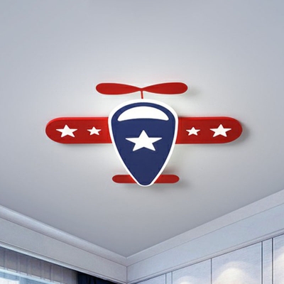 Metal Plane Ceiling Lamp Cartoon Red and Blue LED Flush-Mount Light with Star Pattern