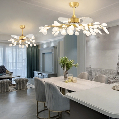 Modern Style Heracleum Ceiling Fan Light Acrylic Living Room Semi Flush Mount Chandelier