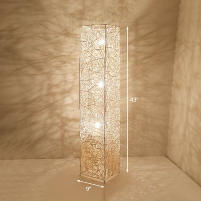 Rattan Pillar Shaped Floor Lamp Minimalist 3-Bulb Standing Light for Living Room