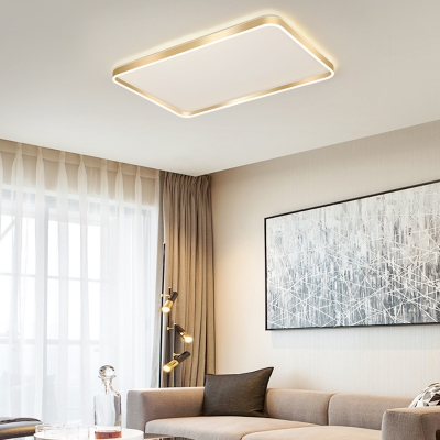 Rectangular LED Flush Mount Modern Acrylic Gold Flushmount Ceiling Light for Living Room