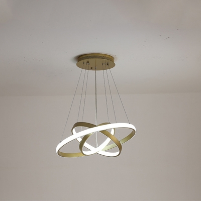 Ring Shape Chandelier Pendant Light Contemporary Metallic Living Room LED Hanging Light in Gold