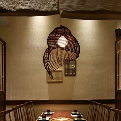 River Snail Shaped Restaurant Hanging Light Bamboo 1 Head Rustic Suspension Light