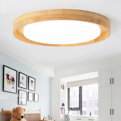 Simplicity Disk LED Flush Mount Lighting Fixture Acrylic Bedroom Ceiling Lamp in Wood