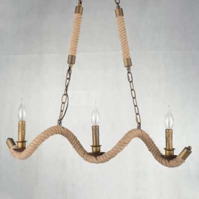 Spiral Jute Rope Island Ceiling Light Rustic 3-Light Dining Room Pendant in Flaxen