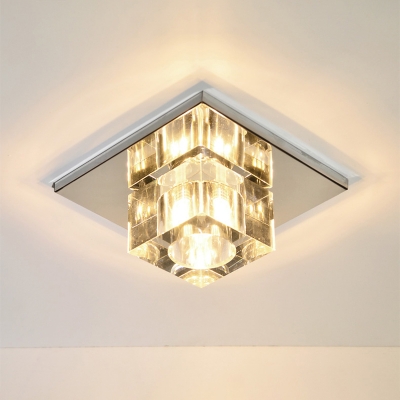 Square LED Hallway Ceiling Flush Light Clear Crystal Simple Style Flush Mount Light Fixture