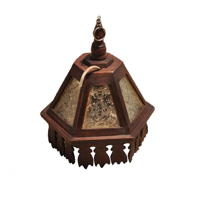Tapered Carved Glass Pane Pendant Light Traditional 1 Head Restaurant Pendulum Light in Brown