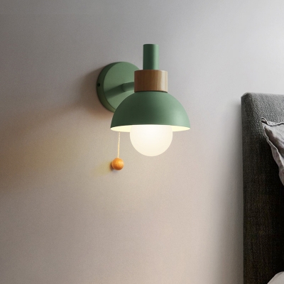Torchlight Shaped Wall Light Macaron Metal 1 Head Kids Bedroom Wall Mounted Lamp with Ball Pull Chain