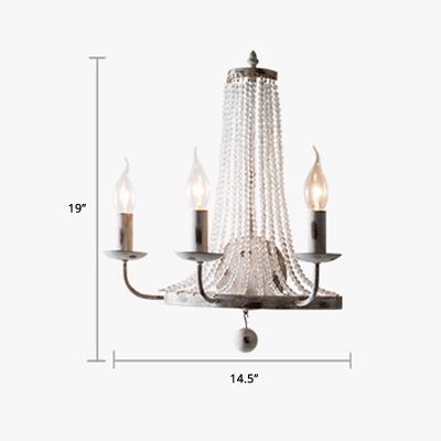 Traditional Candlestick Wall Mount Light Iron Wall Light Fixture with Crystal Bead in White