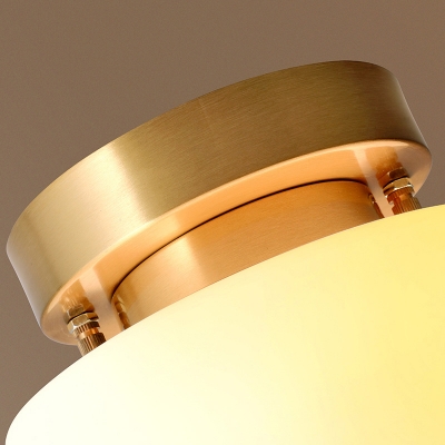 Traditional Drum Semi Flush Light Single Cream Glass Flush Ceiling Light Fixture in Gold