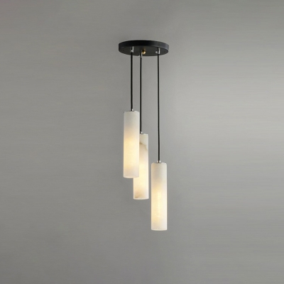 Tube Ceiling Hang Lamp Simplicity Marble Bedside Suspension Light Fixture in White