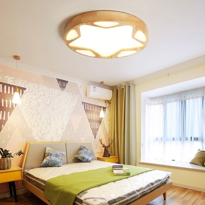 Ultrathin Bedroom Flush Ceiling Light Wooden Modern LED Flush Light with Star Pattern