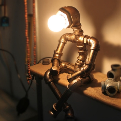 1-Light Sitting Robot Shaped Night Lamp Steampunk Metallic Table Light for Bedroom