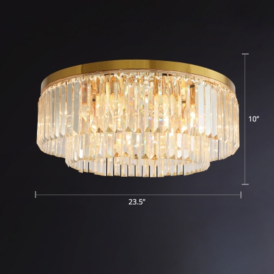 2-Layer Bedroom Ceiling Lamp K9 Crystal Modern Style Flush Mount Light Fixture in Gold