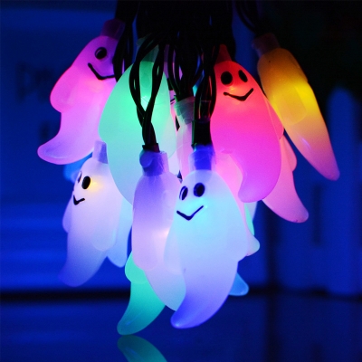 23ft Halloween Ghost Outdoor Solar String Lamp Plastic 20 Heads Art Decor LED Fairy Lighting in Black