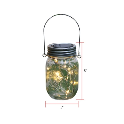 4 Pcs Minimalist Mason Jar LED Pendant Light Clear Glass Courtyard Solar Hanging Lamp