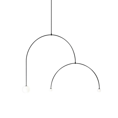 Arched LED Suspension Light Nordic Metal 3 Bulbs Living Room Chandelier Light with Sphere Opal Glass Shade in Black