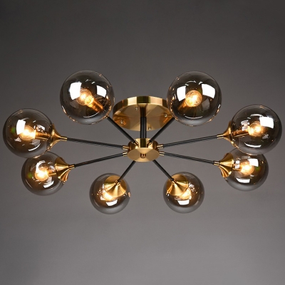 Ball Glass Sputnik Flush Chandelier Postmodern Style Semi Flush Ceiling Light for Dining Room
