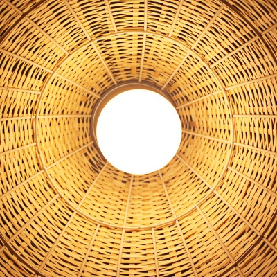 Bamboo Funnel Hanging Light Fixture Minimalist 1-Light Wood Pendant Lamp for Restaurant