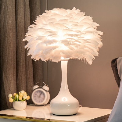 Blossoming Flower Living Room Nightstand Lamp Feather 1 Bulb Contemporary Table Lighting