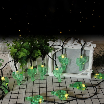 Cactus LED Fairy Lighting Decorative Plastic Outdoor Solar Powered String Light in Green