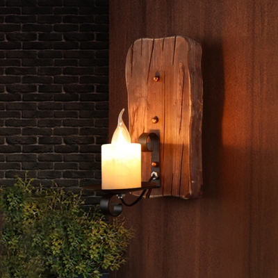 Candle-Like Mica Wall Light Fixture Vintage Single-Bulb Corridor Wall Mounted Lamp in Wood