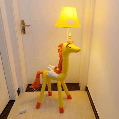 Cartoon Unicorn Floor Lamp Fabric 1 Bulb Kids Bedroom Standing Light with Flared Shade