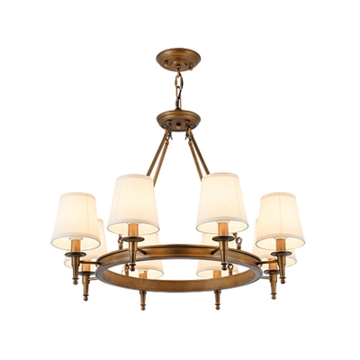 Circular Metal Chandelier Pendant Light Vintage Living Room Drop Lamp with Cone Shade