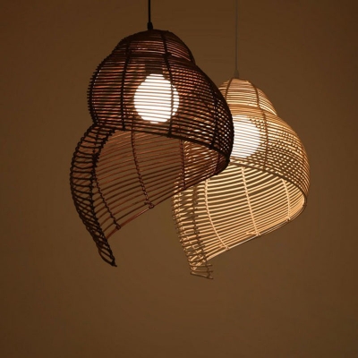 Coastal Shell Shaped Hanging Light Rattan 1-Bulb Dining Room Ceiling Suspension Lamp