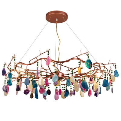 Colorful Agate Firefly Chandelier Light Simplicity Rose Gold LED Pendant Light Fixture