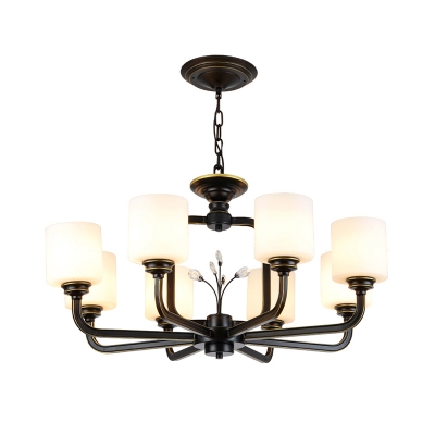 Cylindrical White Glass Ceiling Suspension Lamp Traditional Style Living Room Chandelier Light