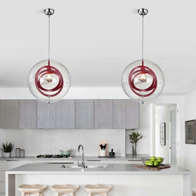 Designer Interlocking Rings Hanging Light Metal 1-Light Restaurant Pendant with Globe Clear Glass Shade