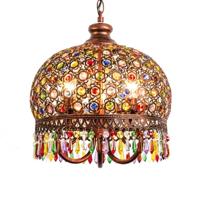 Dome Shaped Restaurant Ceiling Pendant Turkish Metal 1-Head Hanging Light with Colorful Bead Trim