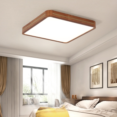 Geometry Bedroom LED Ceiling Flush Mount Wood Minimalist Flush-Mount Light in Brown