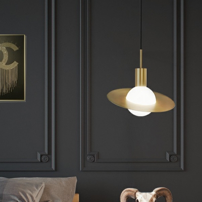 Gold Finish Disc Pendant Light Postmodern 1 Bulb Metal Hanging Ceiling Light for Dining Room