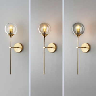 Hand-Blown Glass Ball Wall Sconce Minimalistic 1-Light Gold Wall Mounted Light for Bedroom