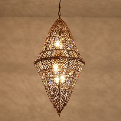 Hand-Carved Hallway Ceiling Hang Light Traditional Metal 6 Lights Grey Suspension Pendant