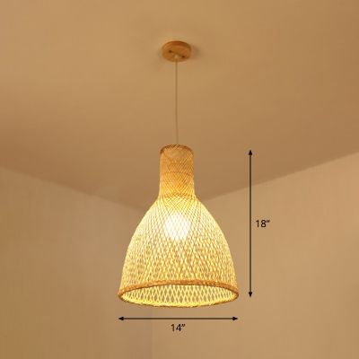 Hand-Twisted Bamboo Pendant Light Fixture Asian 1 Head Beige Ceiling Suspension Lamp