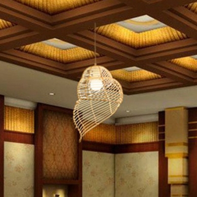 Hand-Worked Pendant Ceiling Light Rustic Bamboo 1-Head Restaurant Hanging Light in Wood
