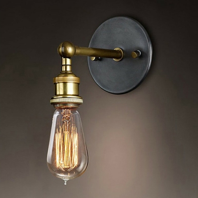 Industrial Exposed Bulb Wall Mount Lighting Single Iron Wall Light Fixture in Gold