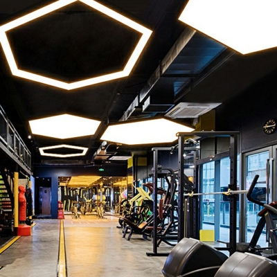 Metal Geometric Shaped LED Suspension Light Contemporary Black Chandelier for Gym