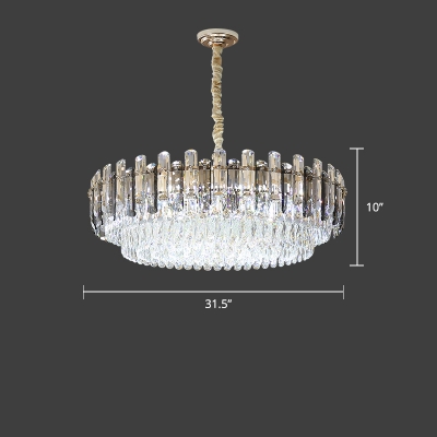Minimalism Round Hanging Lamp Smoke Grey K9 Crystal Bedroom Chandelier Pendant Light