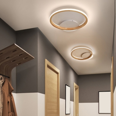 Minimalist Halo Ring Flush Light Acrylic Corridor LED Flush Mount Ceiling Lighting Fixture in Wood