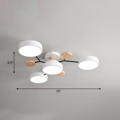 Nordic Molecular Semi Flush Mounted Ceiling LED Light Acrylic Bedroom Flush Mount Light with Wood Decor