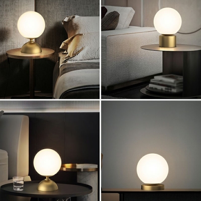 Opal Glass Sphere Shade LED Table Lighting Simplicity Gold Nightstand Lamp for Bedside