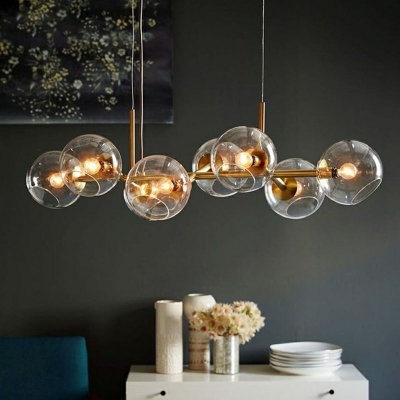 Open Glass Globe Shade LED Hanging Lamp Contemporary 8 Heads Island Chandelier Light