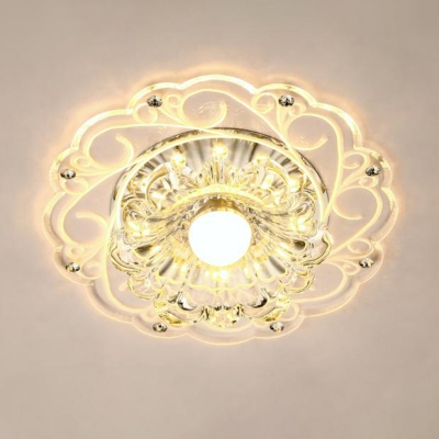 Passageway LED Flush Mount Lighting Modern Clear Ceiling Light with Floral Crystal Shade