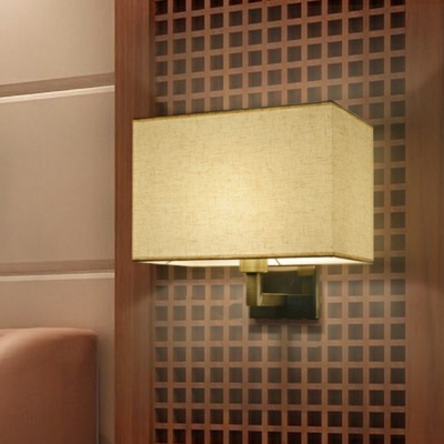 Rectangular Bedroom Wall Sconce Lighting Fabric 1 Head Simplicity Wall Mounted Lamp